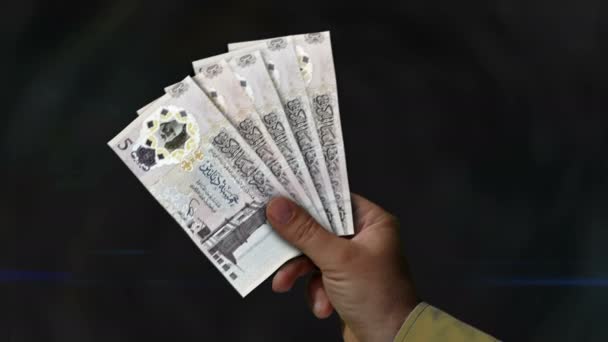 Libië Dinar Geld Vasthouden Fan Van Bankbiljetten Hand Lyd Papiergeld — Stockvideo