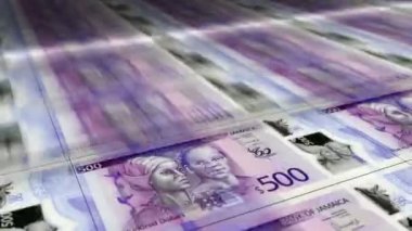 Jamaika Doları para kağıdı baskısı. JMD banknotları döngü baskısı. Kusursuz ve döngülü finans kavramı, ekonomi krizi, enflasyon ve iş dünyası.