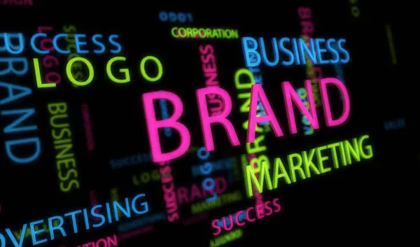 Brand kinetik metin soyut kavram arka planı. Pazarlama işi logosu ve reklam kelime tipografisi 3D illüstrasyon.