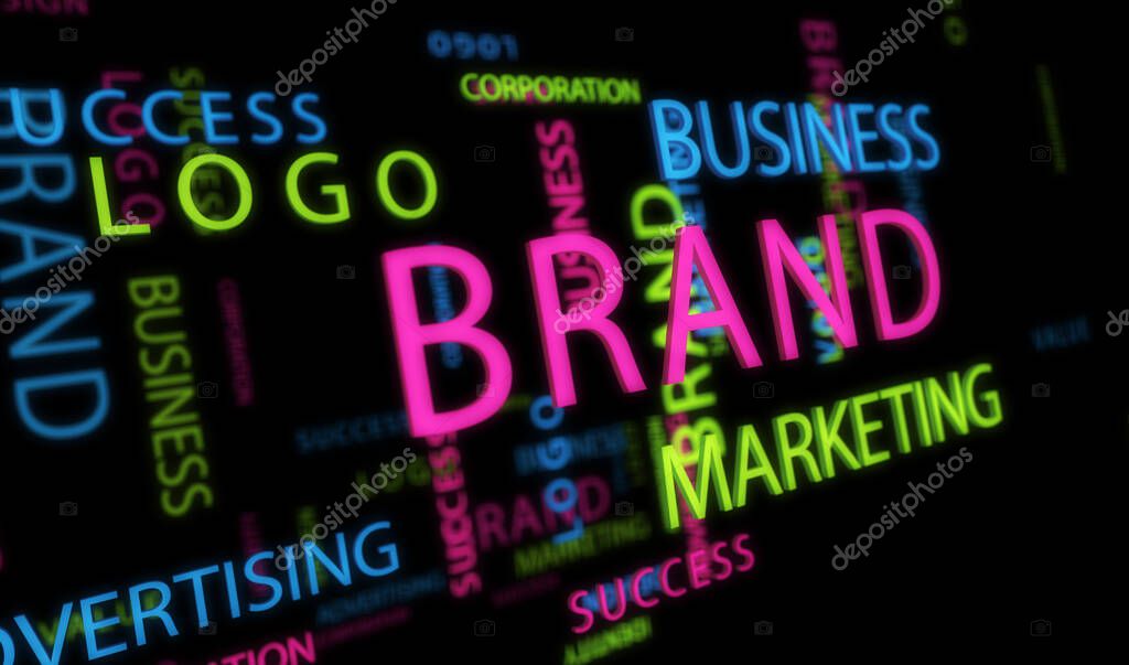 Brand kinetic text abstract concept background. Marketing business logo and advertising word typography 3d illustration.