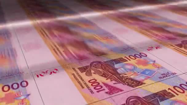 West African Cfa Franc Money Sheet Printing Xof钞票循环打印 经济危机 通货膨胀和商业的无缝隙循环背景概念 — 图库视频影像