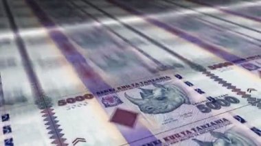 Tanzanya şilinlik para kağıdı baskısı. TZS banknotları döngü baskısı. Kusursuz ve döngülü finans kavramı, ekonomi krizi, enflasyon ve iş dünyası.