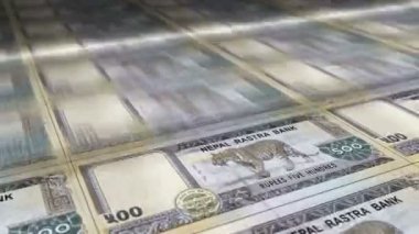 Nepal Rupi para kâğıdı baskısı. NPR banknotları döngü baskısı. Kusursuz ve döngülü finans kavramı, ekonomi krizi, enflasyon ve iş dünyası.