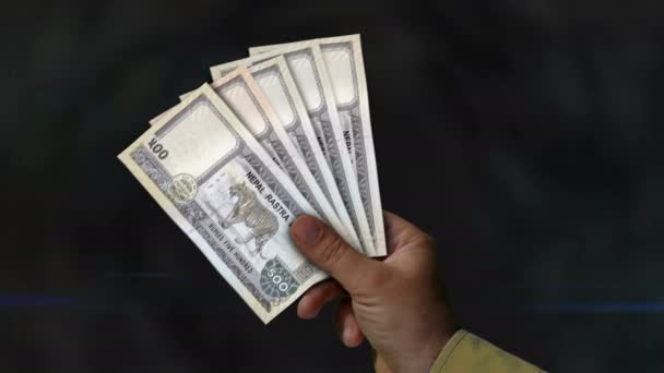 Nepal Rupier Håller Inne Pengar Fan Sedlar Handen Kontanter Npr — Stockvideo