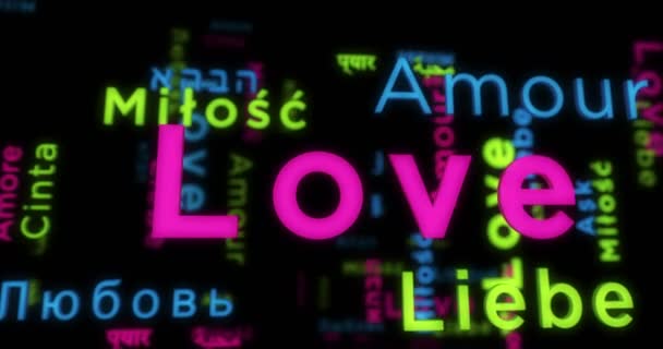 Kinetik Metin Soyut Kavram Döngüsü Animasyonu Farklı Dillerde Romantik Aşk — Stok video