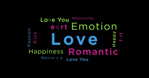 愛のキネティックテキスト抽象概念ループアニメーション ロマンチックな愛と幸福の言葉タイポグラフィシームレスループ3Dアニメーション — ストック動画