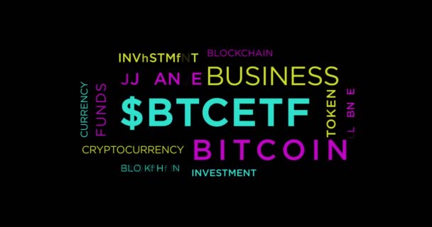 Btc Etf动态文本抽象概念循环动画 Bitcoin Etf Spot Crypto Btcetf Fund Word Typography — 图库视频影像