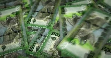 Guyana Doları büyüyen para yığını. Guyanese GYD banknotları dönüyor. Kusursuz ve döngülü finans kavramı, ekonomi krizi, enflasyon ve iş dünyası.