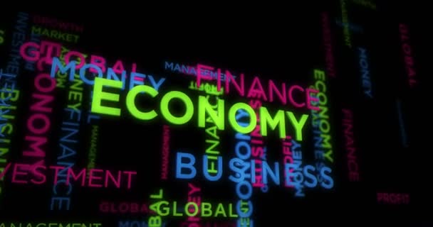 経済と金融運動テキスト抽象概念ループアニメーション ビジネス マーケットワードタイポグラフィ3Dアニメーション — ストック動画
