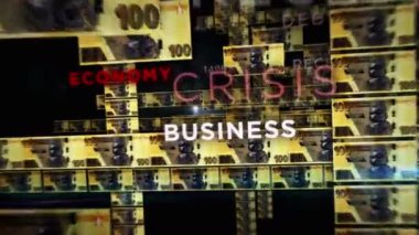 Zimbabwe Doları döngüsü 3D animasyon. Zimbabwean ZWL banknotları arasında uçan bir kamera. Maliye, ekonomi, kriz, iş başarısı, durgunluk, borç ve vergisiz döngülü kavram.