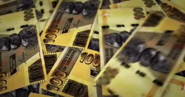 Zimbabwe Dollar Växer Hög Med Pengar Zimbabwes Zimbabwiska Sedelslinga Roterar — Stockvideo