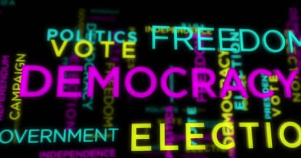 Démocratie Liberté Texte Cinétique Abstrait Concept Boucle Animé Gouvernement Politique — Video