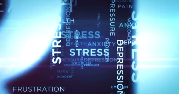 ストレスと不安キネティックテキスト抽象概念ループアニメーション 圧力とうつ病の単語タイポグラフィシームレスループ3Dアニメーション — ストック動画