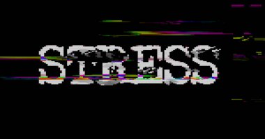 Stres ve anksiyete sembolü çarpıtılmış ve bozulma etkisi 3 boyutlu çizim. Baskı ve depresyon soyut bir kavram. Gürültülü retro TV tarzı arkaplan.