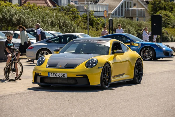 Falkenberg Szwecja Lipca 2022 Żółte Porsche 911 Gt3 Skrea Strand — Zdjęcie stockowe