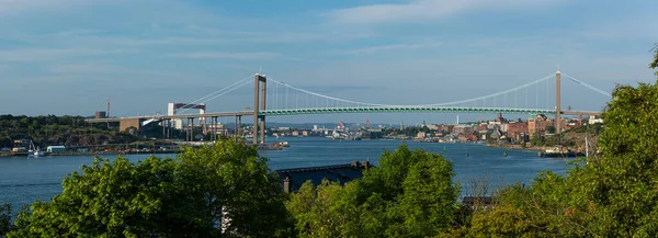 stock image Gothenburg, Sweden - June 24 2021: View of Alvsborgsbron, Eriksberg, Klippan and Masthugget.