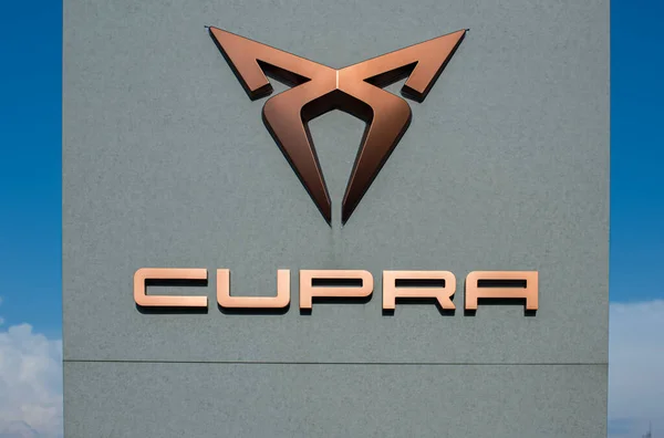 stock image Gothenburg, Sweden - July 14 2021: Cupra sign by a Seat dealership.