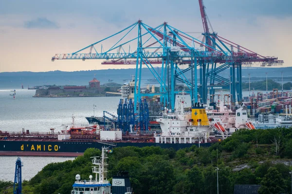 Göteborg Zweden Juni 2022 Grote Containerkranen Laden Goederen Skandiahamnen — Stockfoto