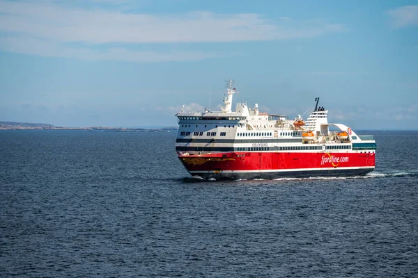 stock image Sandefjord, Norway - August 10 2022: Car and passenger ferry MS Oslofjord approaching Sandefjord.