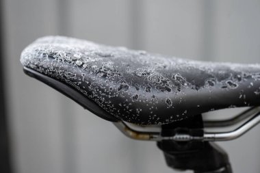 Ice crystals forming on a bicycle seat.