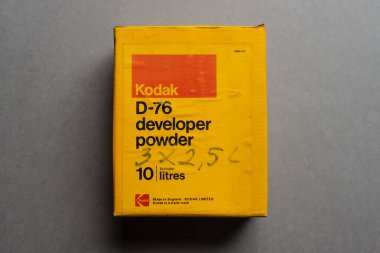 Gothenburg, Sweden - november 12 2022: Old pack of Kodak D76 photographic film developer.