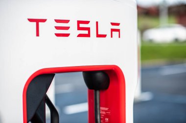 Gothenburg, Sweden - december 03 2022: Recently installed Tesla superchargers ready for use.