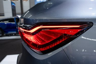 Gothenburg, Sweden - december 03 2022: Rear light of BYD ATTO 3 electric SUV car on display.