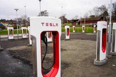 Gothenburg, Sweden - november 23 2022: Tesla Superchargers under construction.