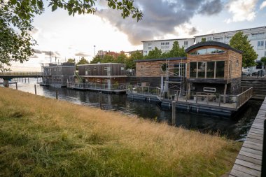 Malmo, Sweden - July 09 2022: House boats at Vstra Hamnen.