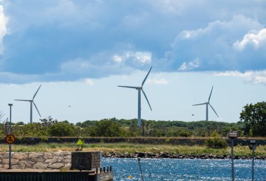 Landskrona, Sweden - July 10 2022: Wind turbines at Gipson outside Landskrona.