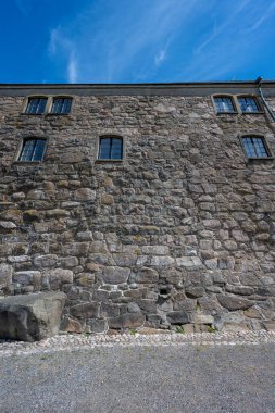 Varberg, Sweden - July 04 2022: Exterior of old buildings at Varbergs fortress.