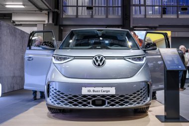 Gothenburg, Sweden - december 03 2022: Grey Volkswagen ID.Buzz electric cargo van on display.