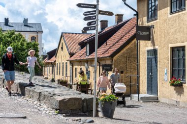 Varberg, Sweden - July 04 2022: Old buildings inside Varberg fortress.