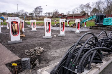 Gothenburg, Sweden - november 13 2022: Tesla Superchargers during installation.