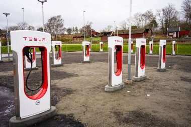 Gothenburg, Sweden - november 23 2022: Tesla Superchargers under construction.