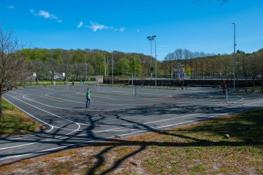 Gothenburg, Sweden - May 08 2022: Multi purpose sports area with markings for a bunch of sports.