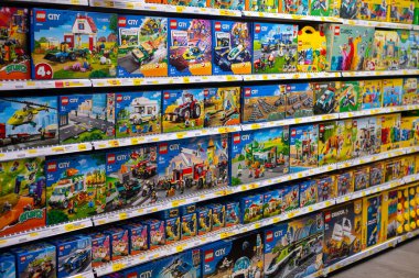 Gothenburg, Sweden - november 06 2022: Full assortment of Lego sets in a toy store.
