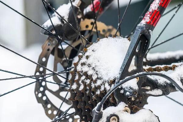 雪地自行车盒带和齿轮 — 图库照片