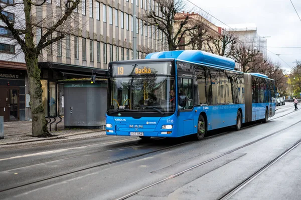 Gothenburg Suède Novembre 2022 Bus Bleu Sur Ligne Passant — Photo