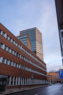 Gothenburg, Sweden - november 13 2022: Looking up the Garda Vesta office high rise complex.