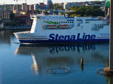 Gothenburg, Sweden - september 01 2022: Stena Line ferry on its way to port in early morning sun.