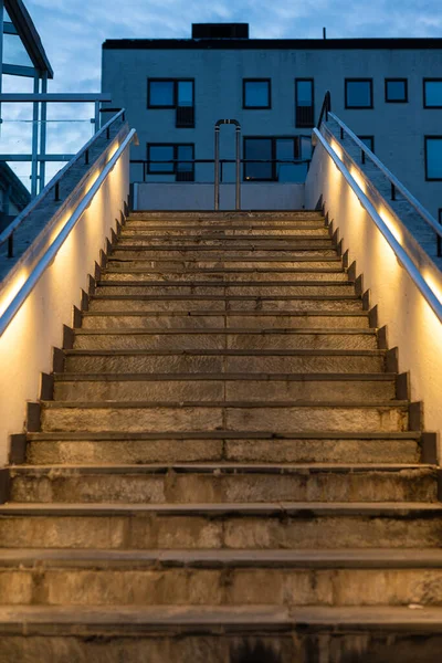 Escaliers Béton Bien Éclairés Nuit — Photo
