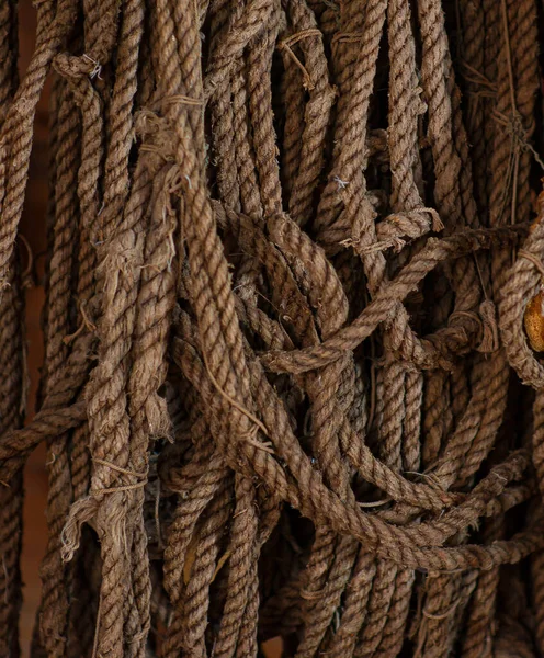 Old Brown Ropes Used Fishing Nets — Stock Photo, Image