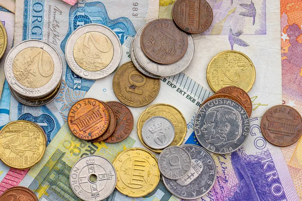 Surtido Monedas Billetes Banco Diferentes Países — Foto de Stock