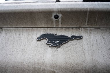 Göteborg, İsveç - Aralık 08 2022: Ford Mustang Mach-e elektrikli arabanın arka kamerası.