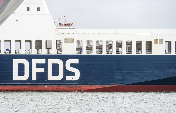 Stock image Gothenburg, Sweden - October 29 2022: Detail of a DFDS trailer transport ferry.