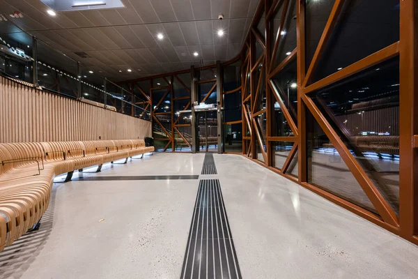 Kungsbacka Sweden January January 2023 Wooden Seat Interior Hede Station — 图库照片