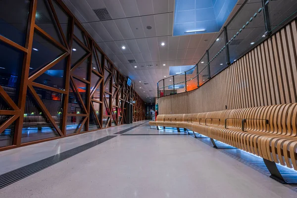 Kungsbacka Švédsko Ledna 2023 Dřevěný Sedící Interiér Stanice Hede — Stock fotografie