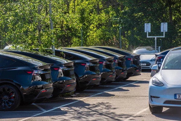Molndal Sweden May 2022 New Black Tesla Model Electric Cars — Stock Photo, Image