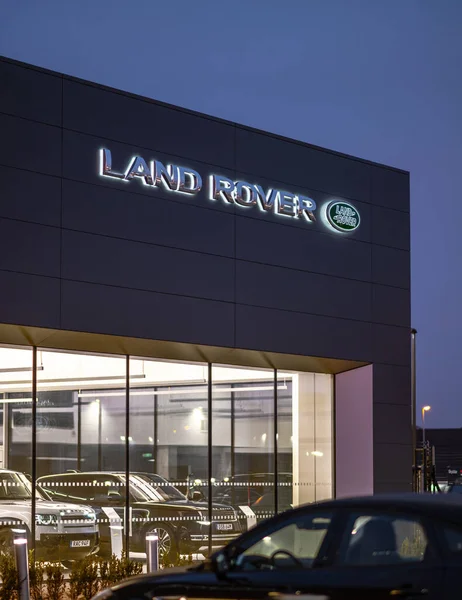 stock image Gothenburg, Sweden - January 28 2023: Land Rover sign on the facade of a car dealership.